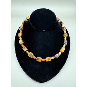 Vintage Tiger's Eye and Citrine Crystal Stone Necklace 28"